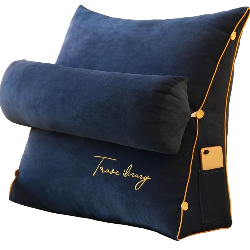 🆕Karnado Soft Triangular Reading Pillow Neck & Lumbar Support - Blue & Yellow